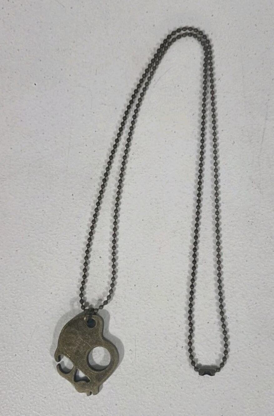 Vtg Skullcandy Skull Bronze Logo Tag Pendant Necklace Chain